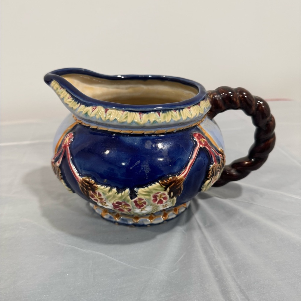 Napoware Vintage Floral Ceramic Pitcher | Blue Cottagecore Decor